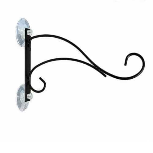 Ojiva® Drill-Tool-Less Installation Wrought Iron Bird Feeder Hanger Simple Lines Design Double Suction Cup Wall Bracket Multi-Purpose Window Suction Cup Hook for Gardeners, Balcony, Garden, Patio,
