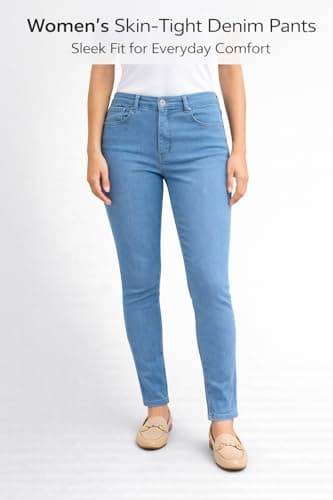 DHYANAM Women’s Black Skinny Fit Jeans | High Stretch Slim Denim Pants | Mid Rise Skin Tight Jeans for Casual (in, Numeric, 38, Regular, Sky Blue) 2