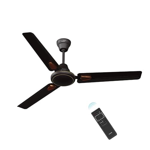 V Guard Windle Deco BLDC Ceiling Fan 1200 mm | 5 Star BEE Rated | 34W Energy-Saving BLDC Motor | Remote Control with 4 Wind Modes & Timer | High Air Delivery | 2 Year Warranty | Matte Brown
