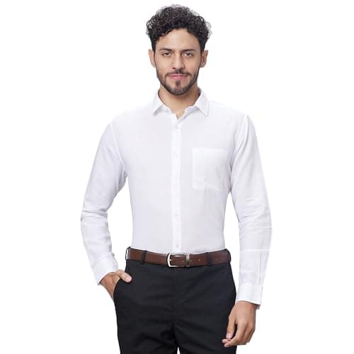 Raymond Men's Slim Fit Cotton Linen Blend Full Sleeve Regular Collar Solid Pattern White Casual Shirt (Size: 39)-RCSQ01838-W0