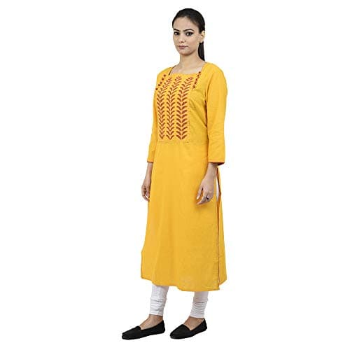 Tribes India Women's Cotton Straight Kurta (Yellow, XXL) 3