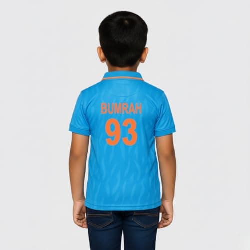 Unirec | Jasprit Bumrah | Kids Boys Girls Team India Cricket T-Shirt | Half Sleeves T-Shirt | Solid Sport Tshirt | World Cup India Blue Jersey - 10-11 Years 2