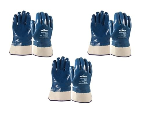 Karam HS201(SC) Nitrile Fully Coated Safety Glove with Safety Cuff | Excellent Flexibility & Dexterity | Oil Repellent, Abrasion Resistant Work Gloves | Size-L | Pack of 3