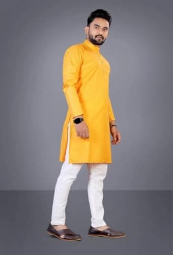Wannabees Kurta Pajama for Men Set | 100% Cotton | Regular Fit Traditional Ethnic Wear for Festivals, Weddings,Puja, Parties & Occasions (IN, Alpha, XL, Regular, Yelllow) 4