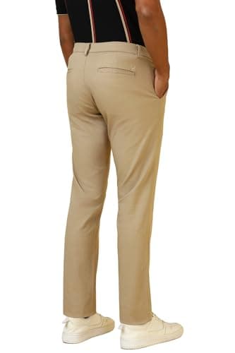 Men Khaki Textured Casual Trousers 3
