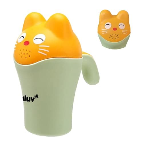 Nuluv Baby Shampoo Cup, Gentle Water Rinser for Bathing, Soft Spout and Easy-Grip Handle, BPA-Free and Safe for Babies and Toddlers, Fun Cat Design, 0+ Months