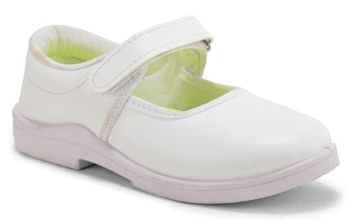 LUXEZA Girls Ballerina School Shoes | Black & White Uniform Shoes | Adjustable Hook & Loop Velcroo Closure | Memory Foam Cushion & Anti-Bacterial Technology | Lightweight, Comfortable, Durable & Anti-