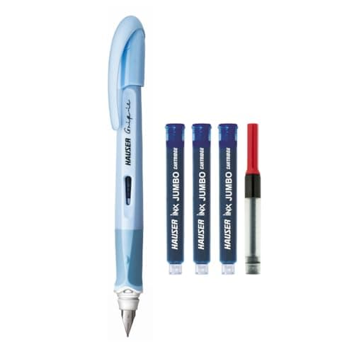 Hauser Inx Grip-it Fountain Pen | Ergonomically Aesthetic Designed for Firm Grip | Pastel Body Colors | 3 Ink Cartridges & 1 Ink Converter | Blue Ink, Pack of 2 (Body Color May Vary) 2