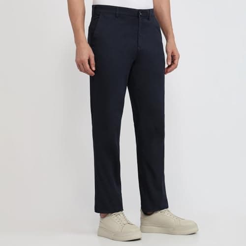 Colorplus Men's Regular Fit Printed Trousers, Cotton Spandex Taco Print, Flat Front, Piece Dyed, Smart Casual & Office Wear | Dark Blue 3