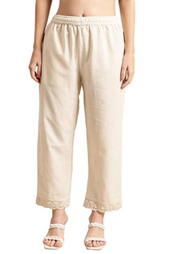 Pistaa's Women's Cotton Solid Regular Fit Palazzos (42, Natural)