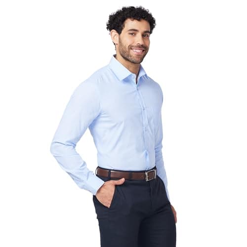 Raymond Men's Slim Fit Pure Cotton Structure Pattern Semi Cutaway Collar Full Sleeve Formal Shirt (Size: 40)-RMSX12860-B2 Light Blue 2