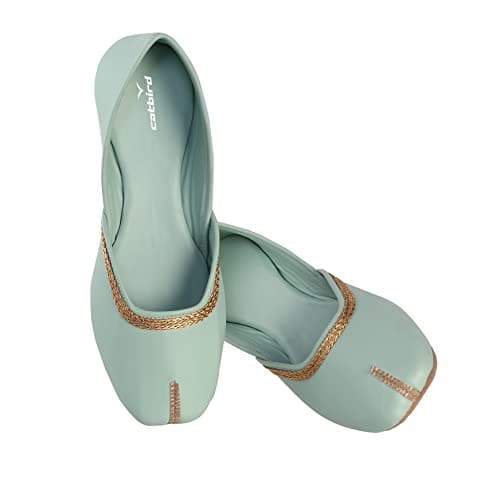 CatBird Women's Green Mojari Traditional Punjabi Jutti Ethnic Shoes 4 UK 4