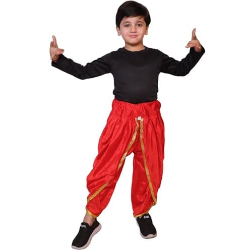 Kaku Fancy Dresses Red Dhoti For Kids, 7-8 Y, Unisex, Traditional, Polyester, Lightweight, Pull-On, Solid