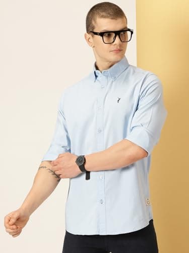 Thomas Scott Men's | Solid | 100% Cotton | Regular Fit | Button Down Collar | Casual | Shirts for Men's (Available in Plus Size)(CCSH013_SkyBlue) 2