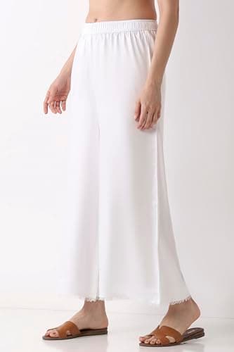 Biba Women White Viscose Rayon Flared Palazzos_3XL 4