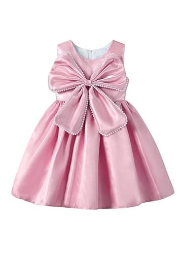 Buy & Try Girls Frock Dress Crystal Moti Embellished Sleeveless Butterfly Design | Knee Length Birthday Dress for Kids with Zipper Closure- Pink-2-3 Years