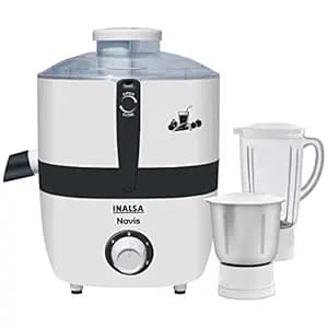 Inalsa Juicer Mixer Grinder 500W- Novis with 2 Jars|1.5L Blender Jar,0.7L SS Multipurpose Jar|Nozzle Cap|Shockproof Body Design,Overload Protection for Safety|ISI Marked, Made In India, White, Medium