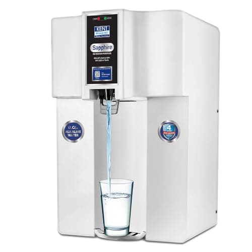 KENT Sapphire RO Water Purifier|RO+UF+Inline UV+Alkaline+TDS Control+UV LED in Tank | Fully Automatic On & OFF Operation|.0001 Micron RO Membrane|20 LPH| 8L| Ideal For Borewell/Tanker/Municipal Water