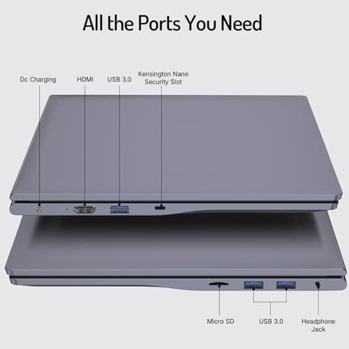 DERE 14 inch Traditional Laptop Computers, 1920 * 1200 IPS Display Laptop for Student and Business, N5805, 8GB RAM, 256GB SSD, HDMI, Wi-Fi, Win11 OS, Silver Gray 5