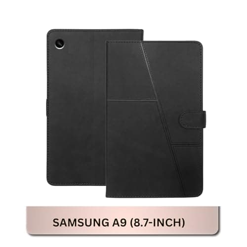 fonfox® flip Cover for Samsung Galaxy tab a9 | Premium pu Leather Magnetic flip case | Slim Stand Cover with auto Sleep/Wake | 360° Protection (Black) 2
