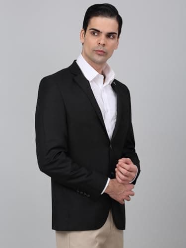 Cantabil Men's Single Breasted Regular Blazer (MBZF00162_Black 2