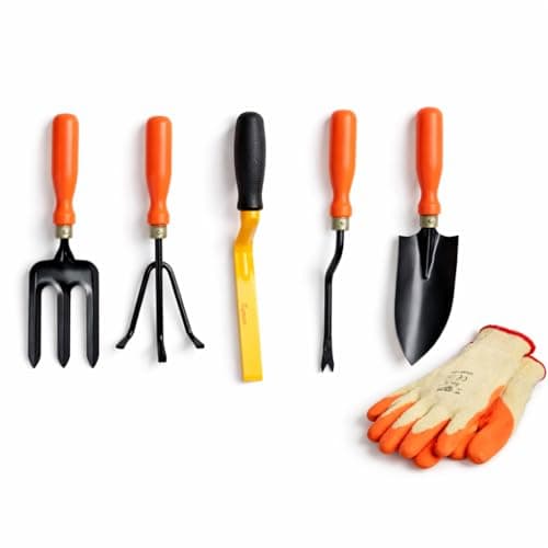 UGAOO Gardening Tools Kit for Home Garden – 6 Pcs Garden Tools Set with Cultivator, Fork, Trowel, Weeder, Khurpi & Garden Gloves | Heavy Duty Planting Tools for Home Gardening