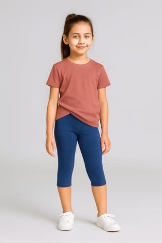 CHARM N CHERISH Girls Cotton Blend Leggings, 3/4th (in, Age, 11 Years, 12 Years, Regular, Navy Blue) 3