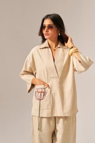 Asmeriyo Women Embroidery Co Ord Set | Women 2 Pic Kurta Set I Fancy Kurta Set | Stylish Kurti Outfit | Co-Ordination Wear | Festive and Casual wear (220-A-CREAM-S) 5