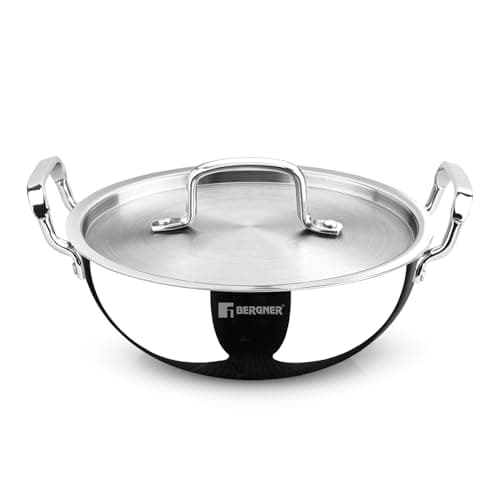 BERGNER TriPro Tri-Ply Stainless Steel 24cm (3 L) Deep Kadai/Kadhai with Stainless Steel Lid, Durable Stay Cool Handles, Healthy Cooking, Less Oil Use, Easy to Clean - Induction and Gas Stove Ready