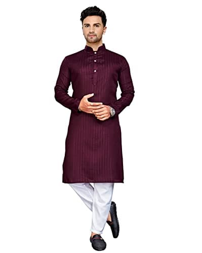 Enmozz Men's Textured Lining Ethnic Kurta Pyjama Maroon