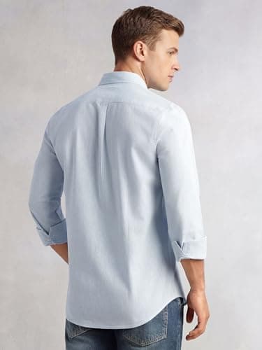Thomas Scott Men's Cotton Linen Shirt | Slim Fit Long Sleeves | Spread Collar | Solid Casual Shirt | Cricket Club Collection (CCSH108_SkyBlue_XL) 4