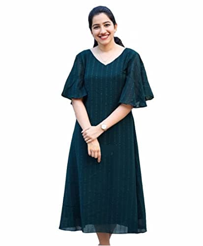 Women's Georgette Printed Traditional Straight Kurti Dress(in, Alpha, 2XL, Regular, RD_AB_Green)
