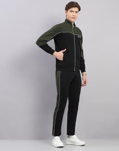 Monte Carlo Men's Regular Fit Self Design Stand Collar Full Sleeve Tracksuit| Men Track Suit | Stylish Sportswear Set with Jacket and Lower | Activewear Set For Men's Black XXL 3