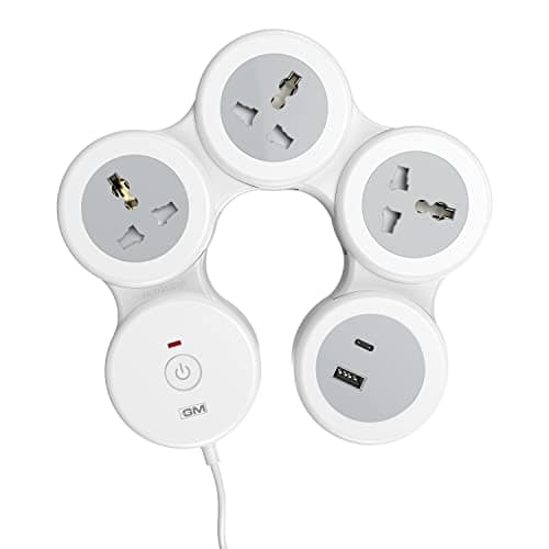 GM G-Hoop 4+1 Multi Plug Extension Board with 2 Metre Cord | Type-C & A USB Port | Smart Spike Guard with Switch, LED Indicator & Safety Shutters | Best for Desk, TV, Office & Charging Station