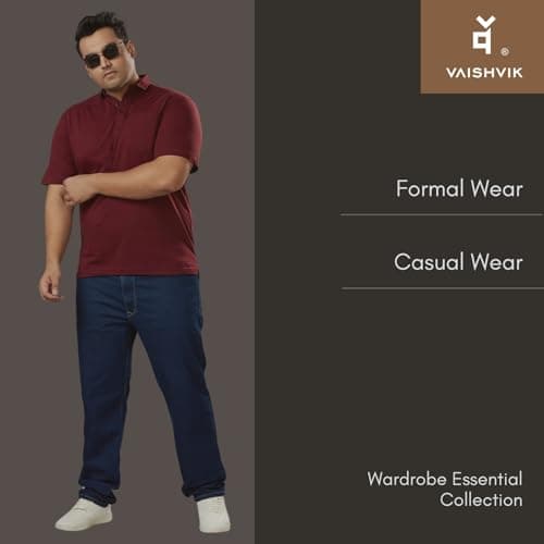 VAISHVIK Mens Plus-Size Polo Tee with Pocket Dark Red 6XL 54 Healthy Obese Hefty Bulky People 5