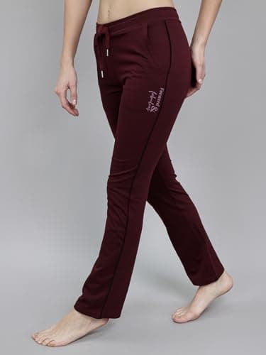 Monte Carlo Women's Regular Fit Solid Lower | Soft Stretchable Track Pant for Ladies | Comfortable Casual Wear Jogger | Stylish Activewear Bottom for Women Burgundy M 2