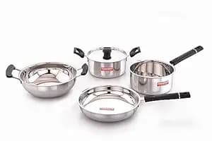 Sowbaghya Stainless steel 5Piecs Ultima Gift set - ISS26 (Sauce pan, Dutch Oven with lid, Kadai and Fry pan) 1.5Liters