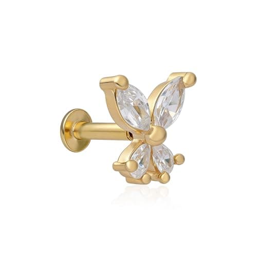 TOUCH925 Pure 925 Silver Sparkling Butterfly Nose Pin for Women