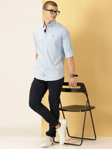 Thomas Scott Men's | Solid | 100% Cotton | Regular Fit | Button Down Collar | Casual | Shirts for Men's (Available in Plus Size)(CCSH013_SkyBlue) 5