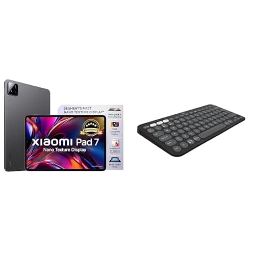 XIAOMI Pad 7 Nano Texture Display [Smartchoice] | Snapdragon 7+ Gen 3| 3.2K Display (28.44 cm /11.2") Tablet| 12GB, 256GB| Anti-Reflective| Anti-Glare + Logitech Pebble Keys 2 K380s