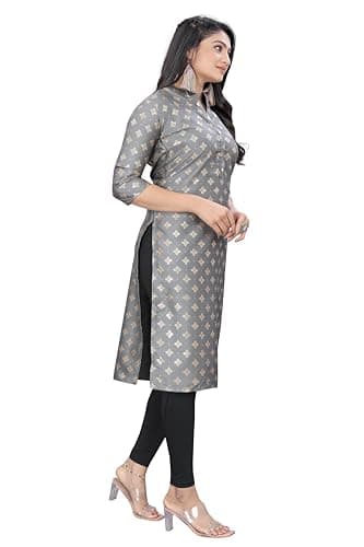 Gauri Laxmi Enterprise Ladies Kurti | Art Silk Fabric | Foil Print Kurtis | Ethnic Wear | Ideal for Women & Girls (Large, Grey) 4