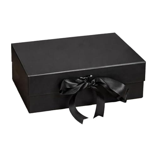 Gift N Greet Party Gift Box with Satin Ribbon | Multipurpose Gift Hampers | Luxury Rigid Folding Box for Birthday, Anniversary, Wedding, Valentine, Corporate & Personal Gifting | Large Size, Black