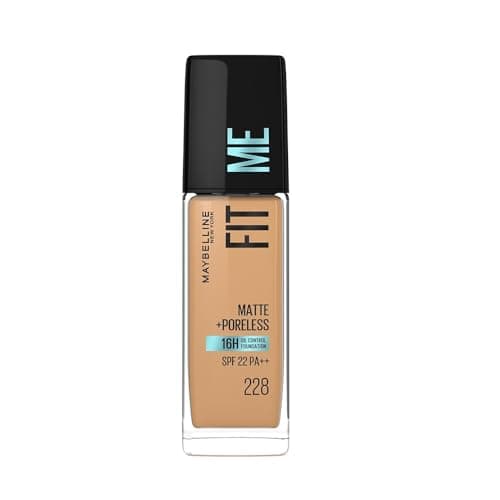 Maybelline New York Fit Me Matte + Poreless Liquid Foundation, pore minimising Foundation, lightweight formula suitable for daily use, Matte Finish Foundation for Indian Skin - 228 Soft Tan, 30 ml