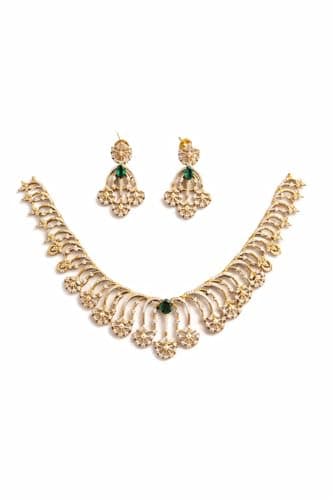 Gold-Plated Antique Necklace Set with Matching Drop Earrings, Floral Design, Traditional Indian Bridal Jewellery for Women