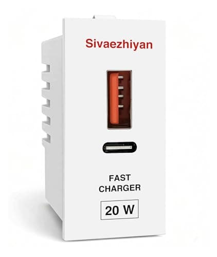 SmartHome Fast Charging Wall Charger Dual Port USB Type C Adapter Modular Socket Power Socket with USB for Modular Switch Board & Wall Socket – White (Pack of 1)