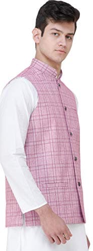 Exotic India Waistcoat with Double Check Pattern and Front Pockets - Color Pastel LavenderGarment Size 42 3