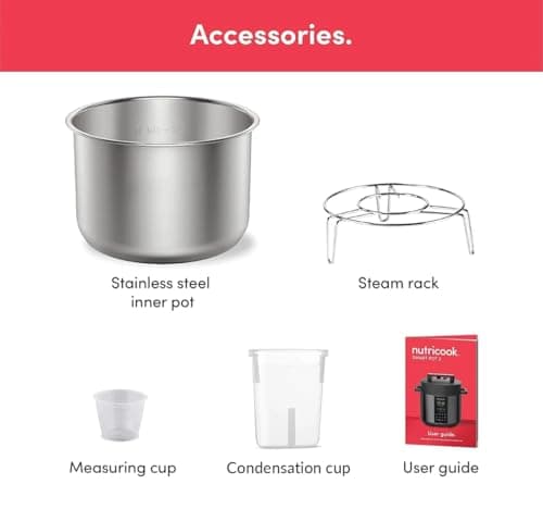 Nutricook Stainless Steel Smart Pot 2 8QT (7.7 Litre),1200W 9-in-1 Instant Programmable Electric Pressure Cooker, Slow Cooker, Rice Cooker, Steamer, Sauté Pot, Sous Vide, Smart Lid, 2-Year Warranty 4