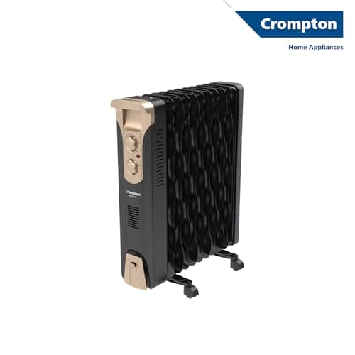 Crompton 09 Fin Insta Ferver wave Fin OFR (Oil Filled Radiator)|Room Heater|2400 W|3 Heat Settings & PTC Fan Heater|Over heat & Tilt protection |360° Heating (Black)|2yrs warranty|Black & Copper 2