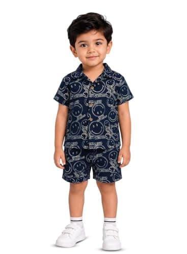 3BROS Baby Boys & Baby Girls Pure Cotton Clothing Set Casual Half Sleeves Shirt with Shorts Set For Boys & Girls | Dark Blue | 2-3 Years