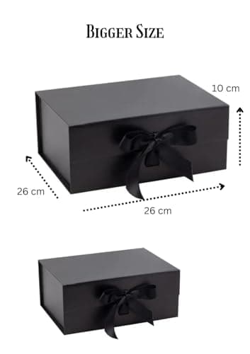 The Mood Twisters Gift Box (26 x 26 x 10 cm) Foldable Box with Ribbon | Gift Boxes for Packaging | Decorative Empty Box with Ribbon | Multipurpose Hardboard Occasion Gifting for Gift Hampers - Black 2